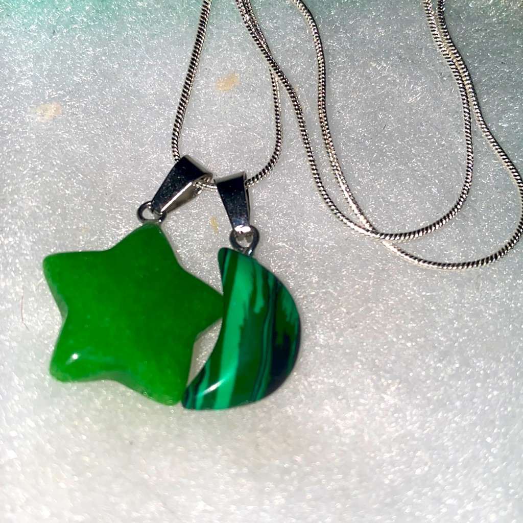 Natural Jade Star And Malachite Moon Sterling Silver 24 Necklace 25$